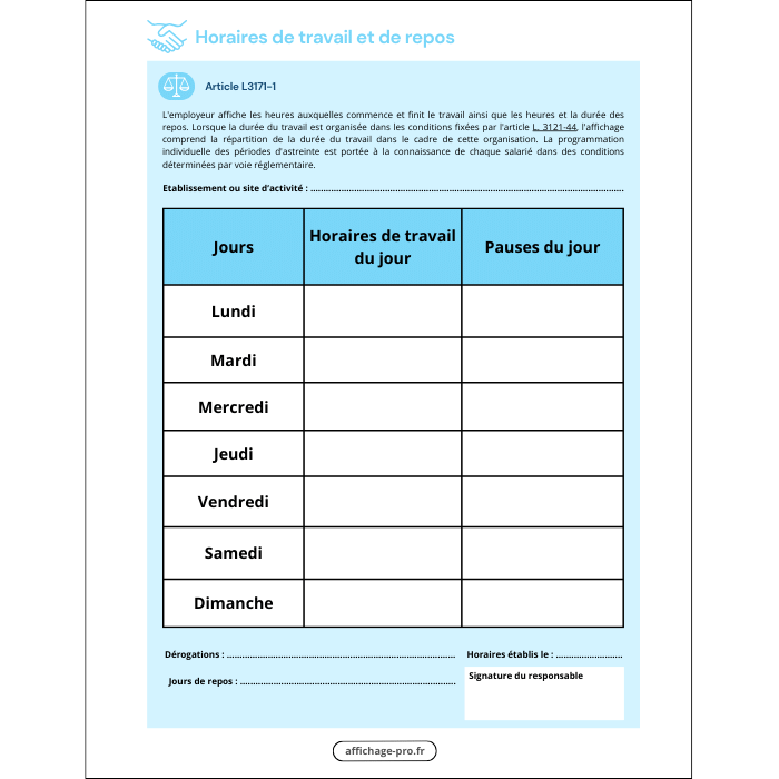 Affichage des Horaires de Travail et de Repos