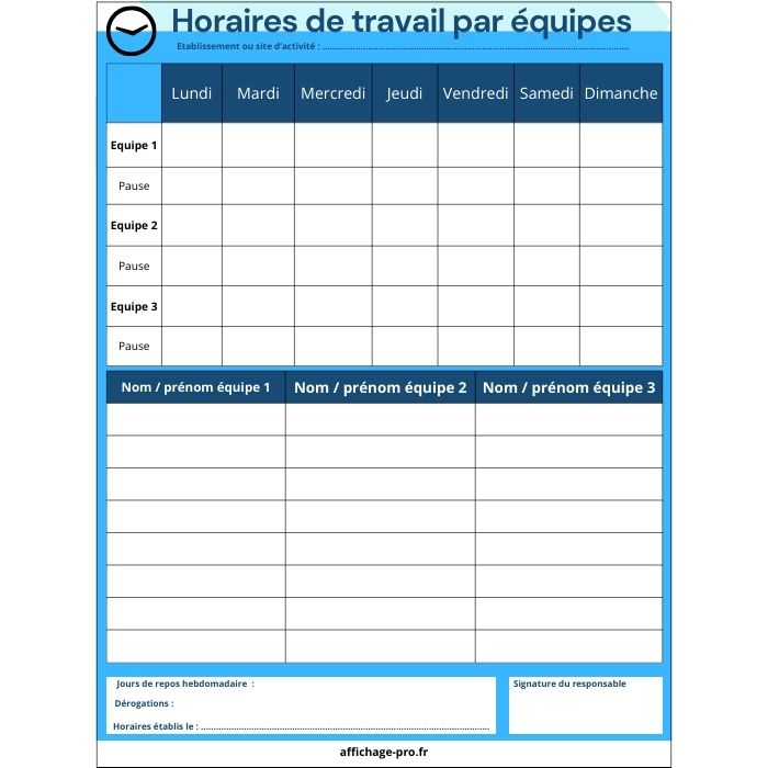 Affichage Horaire de travail par Équipe