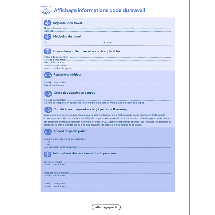 Affichage informations code du travail