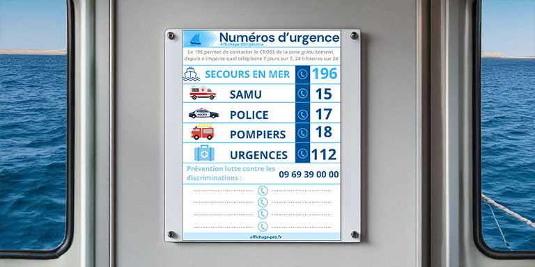 Affichage numéro d'urgence secteur maritime