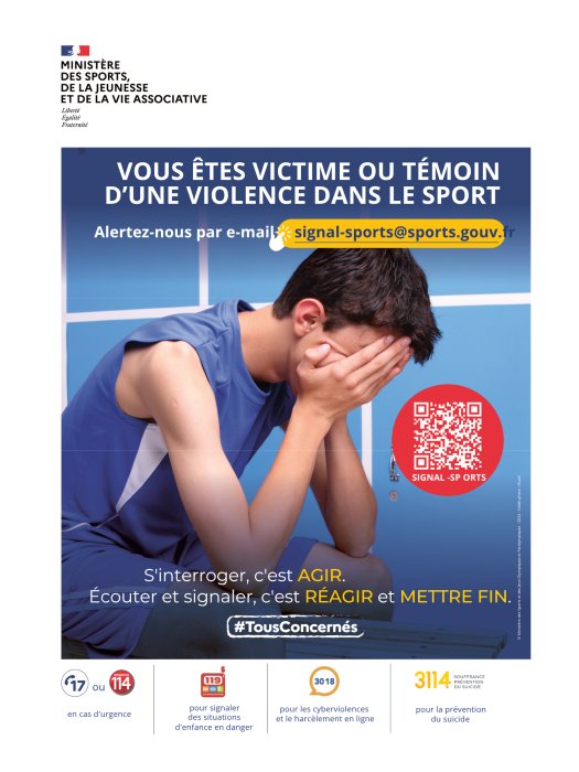 Affiche « Vous êtes victime ou témoin d'une violence dans le sport » – Signalement