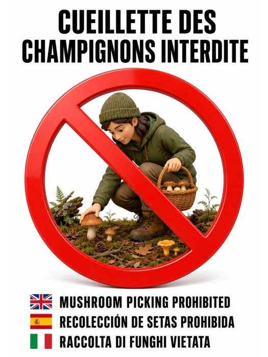 Affiche « Cueillette des champignons interdite » – Signalétique trilingue