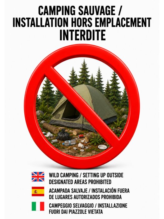 Affiche Camping Sauvage Interdit – Signalétique Multilingue