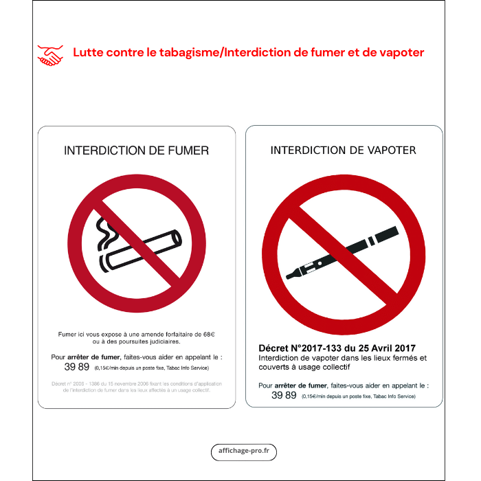 Affichage Interdiction de Fumer et Vapoter