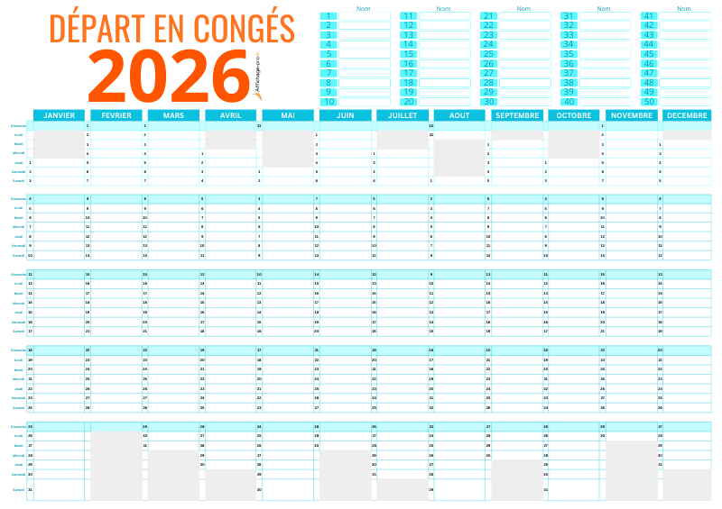 Planning des départs en congés 2026