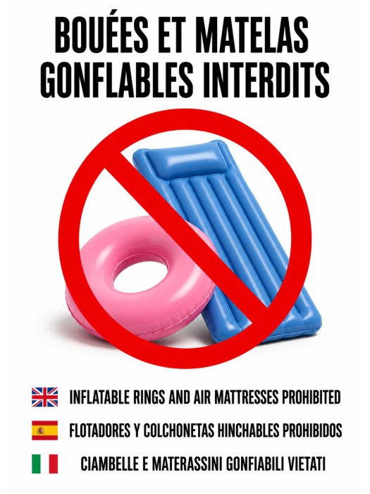 Affiche Bouées et Matelas Gonflables Interdits – Multilingue