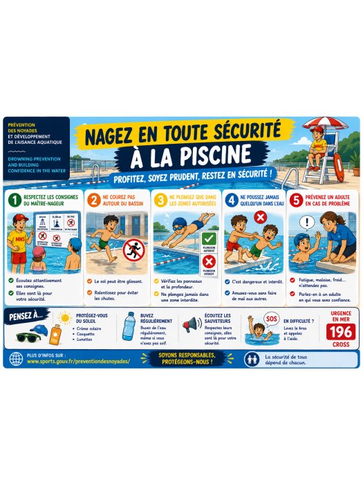 Affiche Sécurité Piscine « Nagez en Toute Sécurité » - A4 Plastifiée