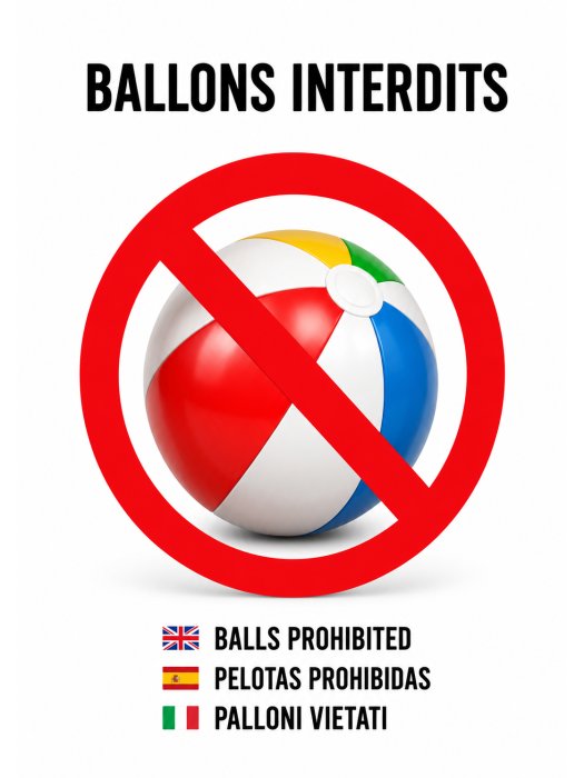 Affiche « Ballons interdits » – Multilingue (FR/EN/ES)