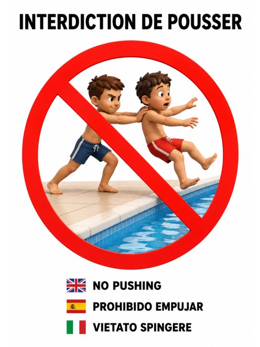 Panneau « Interdiction de Pousser » – Sécurité Piscine (A4, Plastifié)