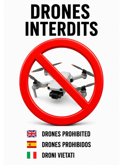 Affiche « Drones Interdits » multilingue – Signalétique d'interdiction